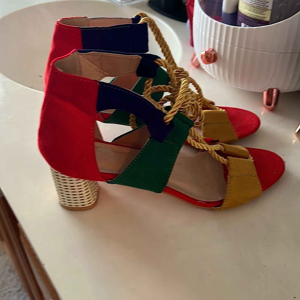 Color block Raffia summer sandals